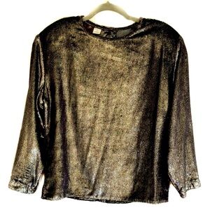 NWOT Vintage Black, Gold Silk Velvet Anne Klein Top, Blouse, 12